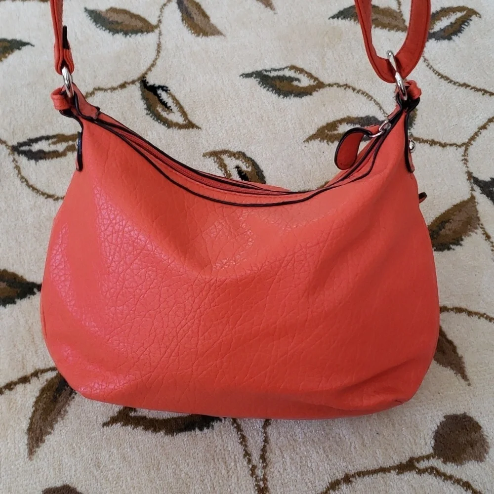 Rosetti Clara Triple Play Crossbody Bag, Faux Pebbled Leather, Orange, Midsize